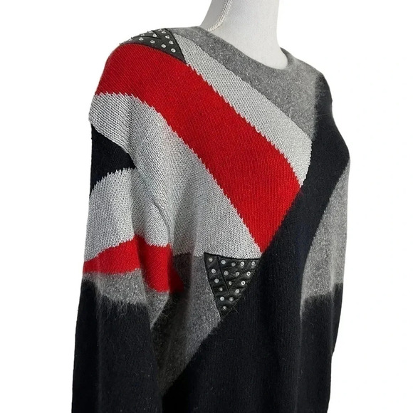 Rediffusion Vintage 80s Sweater Silk Angora Blend Sequin Beaded Retro Geometric - Picture 6 of 14